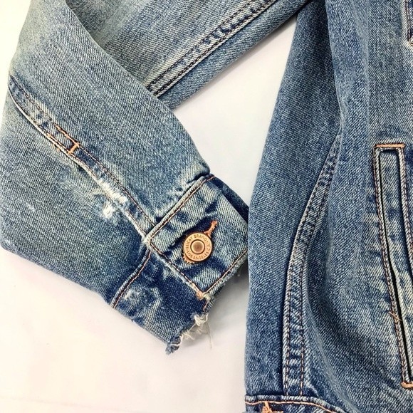 Lucky Brand Distressed Tomboy Trucker Jean Medium Wash Denim Jacket Size Large - Picture 7 of 16